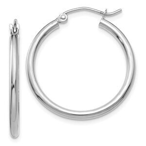 2mm, 14k White Gold Classic Round Hoop Earrings, 25mm (1 Inch)